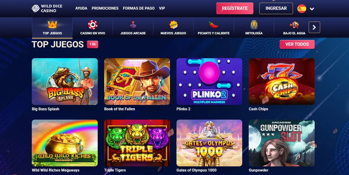 Juegos disponibles en el online casino Wild Dice Juegos disponibles en el casino Wild Dice