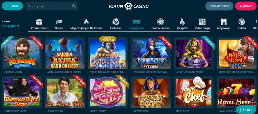 Variedad de juegos en Platin casino en vivo casinos vivo España platincasino