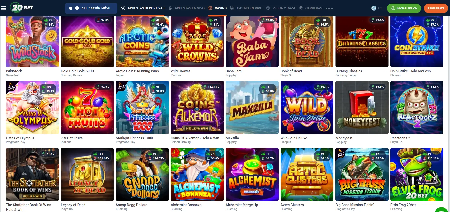 Juegos más populares en el casino 20bet Juegos más populares en el 20bet