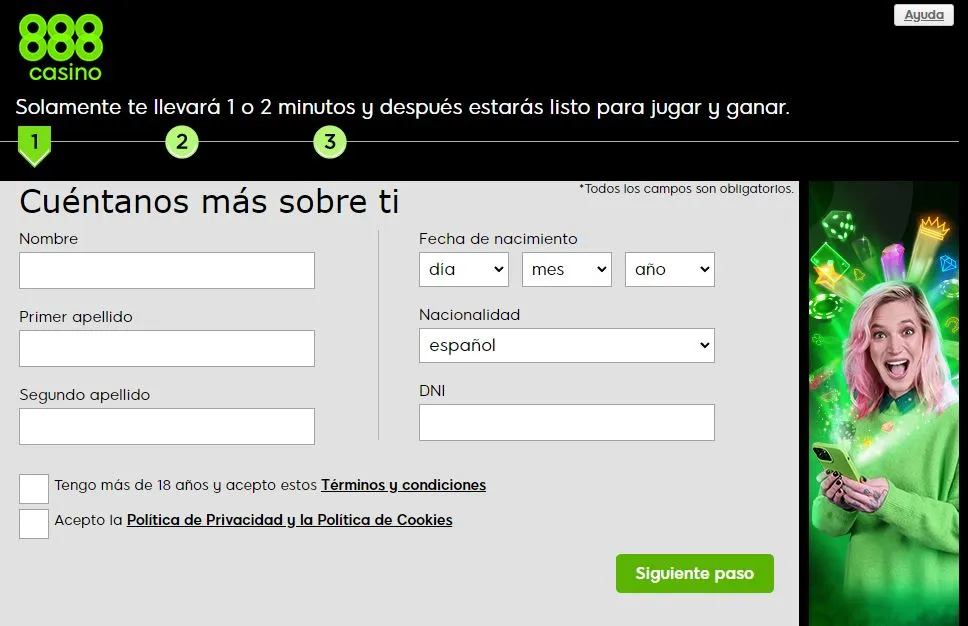 Formulario de registro en casino online Registro en casino